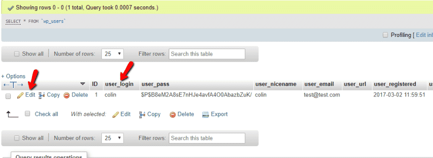 WordPress admin password