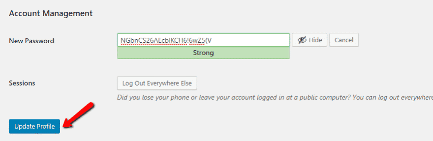 WordPress admin password