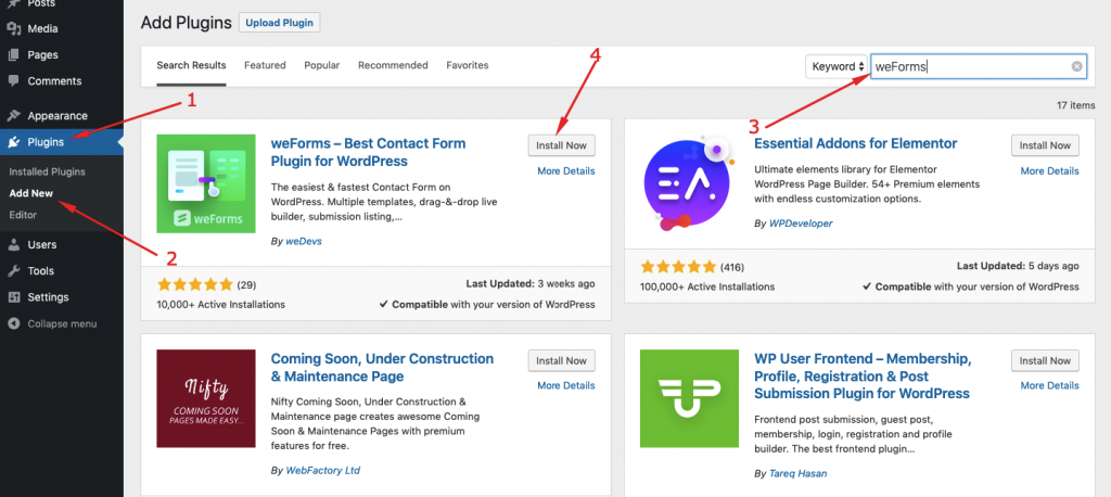 Install & Activate weForms & weForms Pro