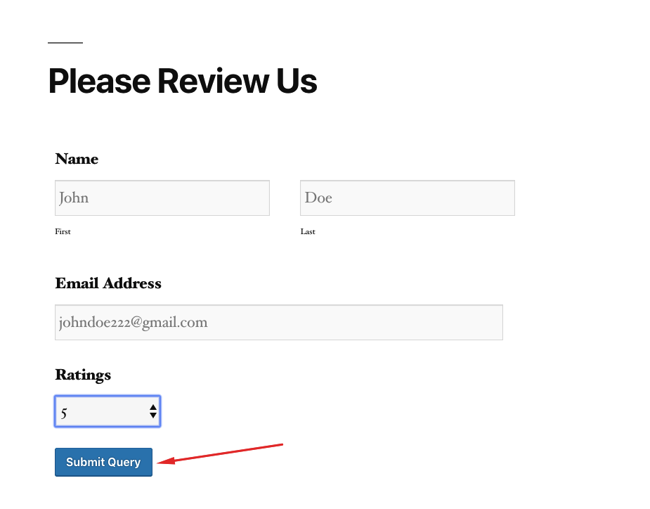 Review feedback Form users submit query,Review feedback Form
