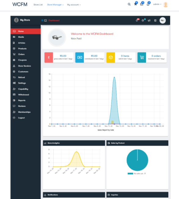 Vendor Dashboard Layout- marketplace plugin