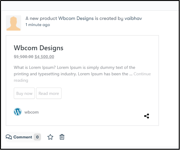 Product Activity Page