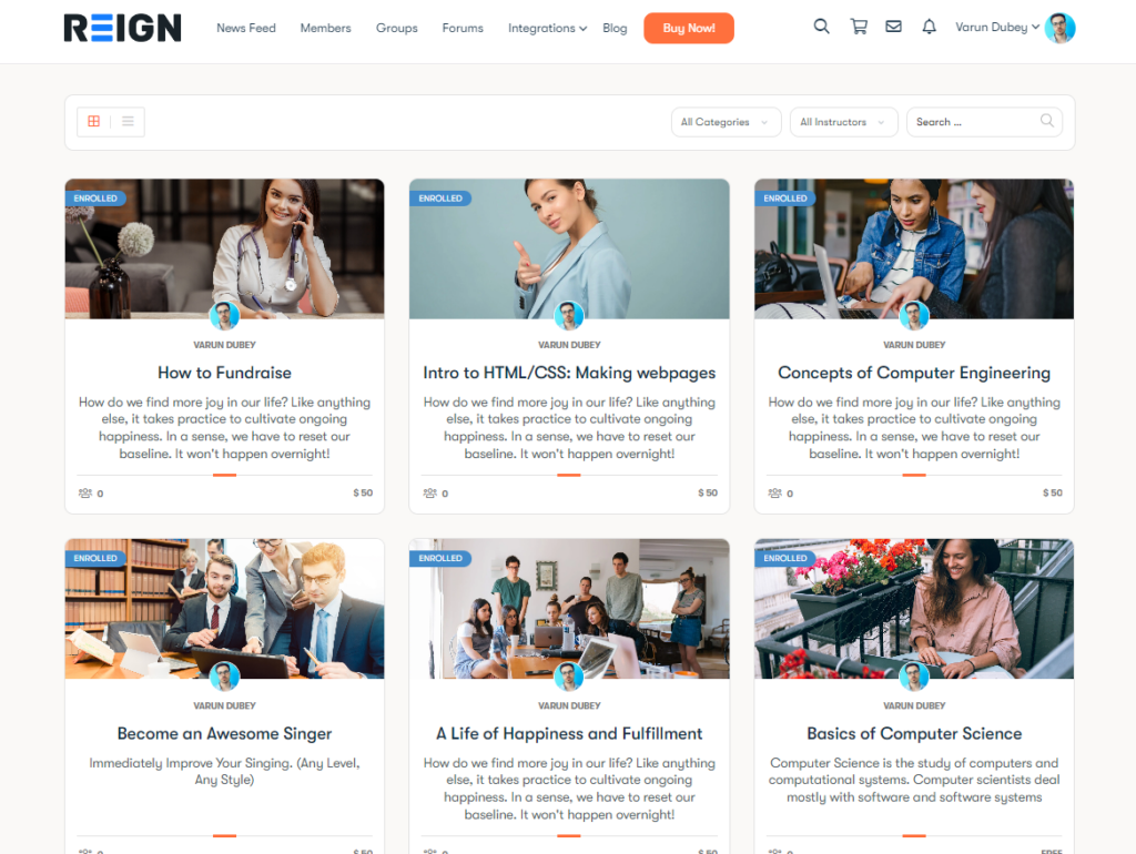 User Interface of LearnMate theme