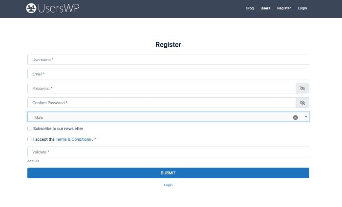 UserWP Registration form