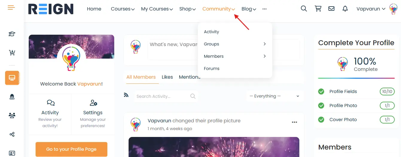 Interact in the activity feed