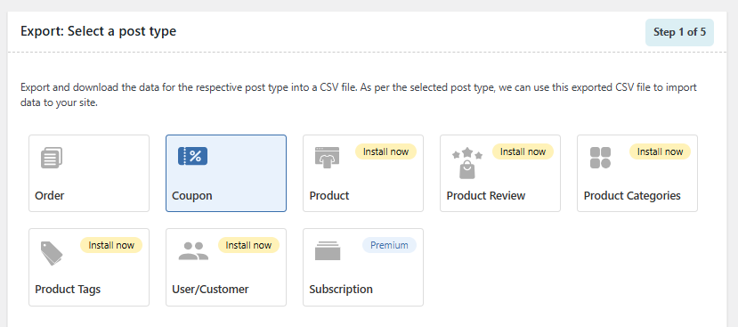 Export WooCommerce Coupons