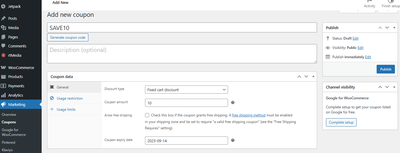 Add Coupons in WooCommerce