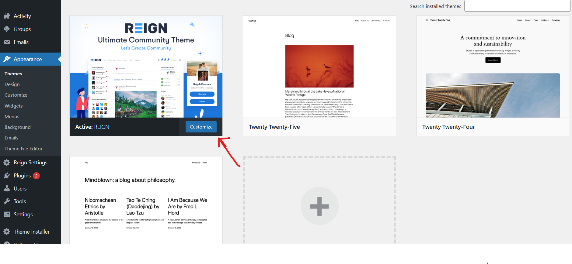 Install and Activate the Reign Theme