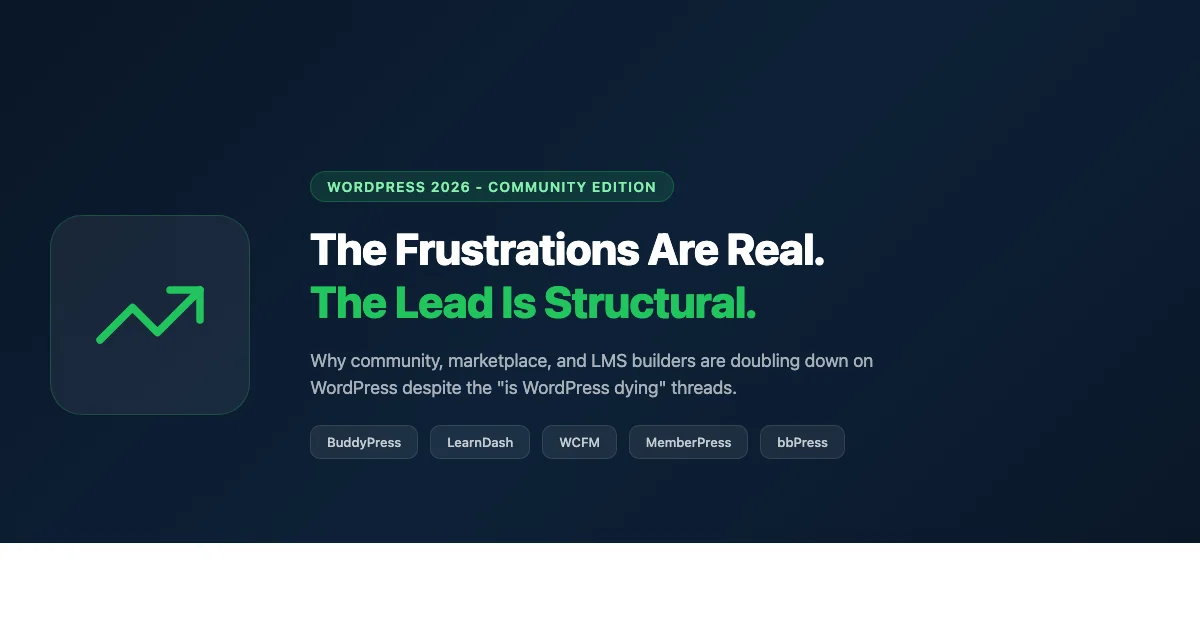 Why community, marketplace, and LMS builders are doubling down on WordPress in 2026 despite the is-WordPress-dying threads