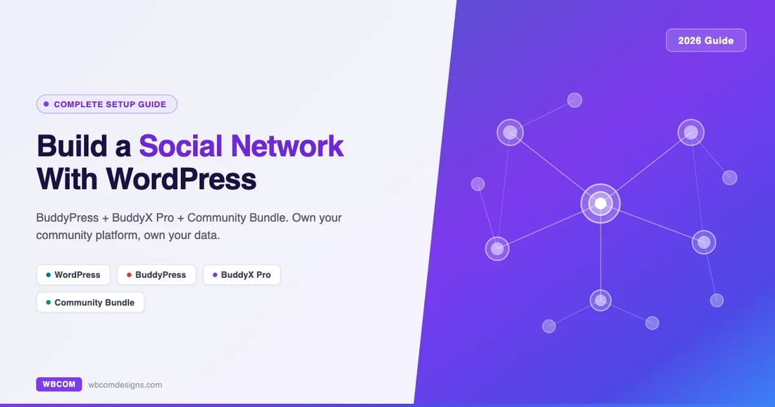 Abstract social network node diagram illustrating how to build a WordPress social network with BuddyPress, BuddyX Pro, and Community Bundle