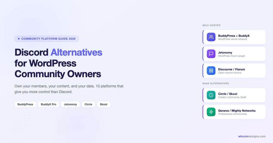 Discord Alternatives for WordPress Community Owners in 2026 - comparison of self-hosted and SaaS community platforms