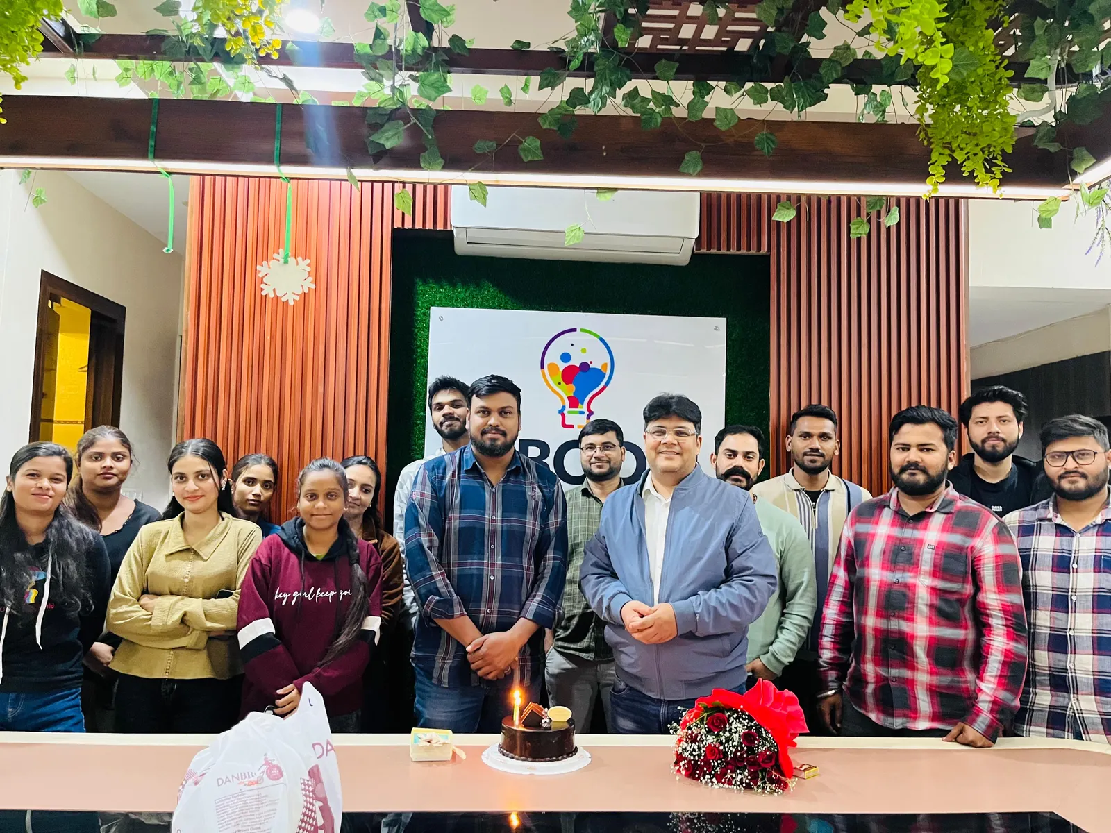 Team celebration moment at the office