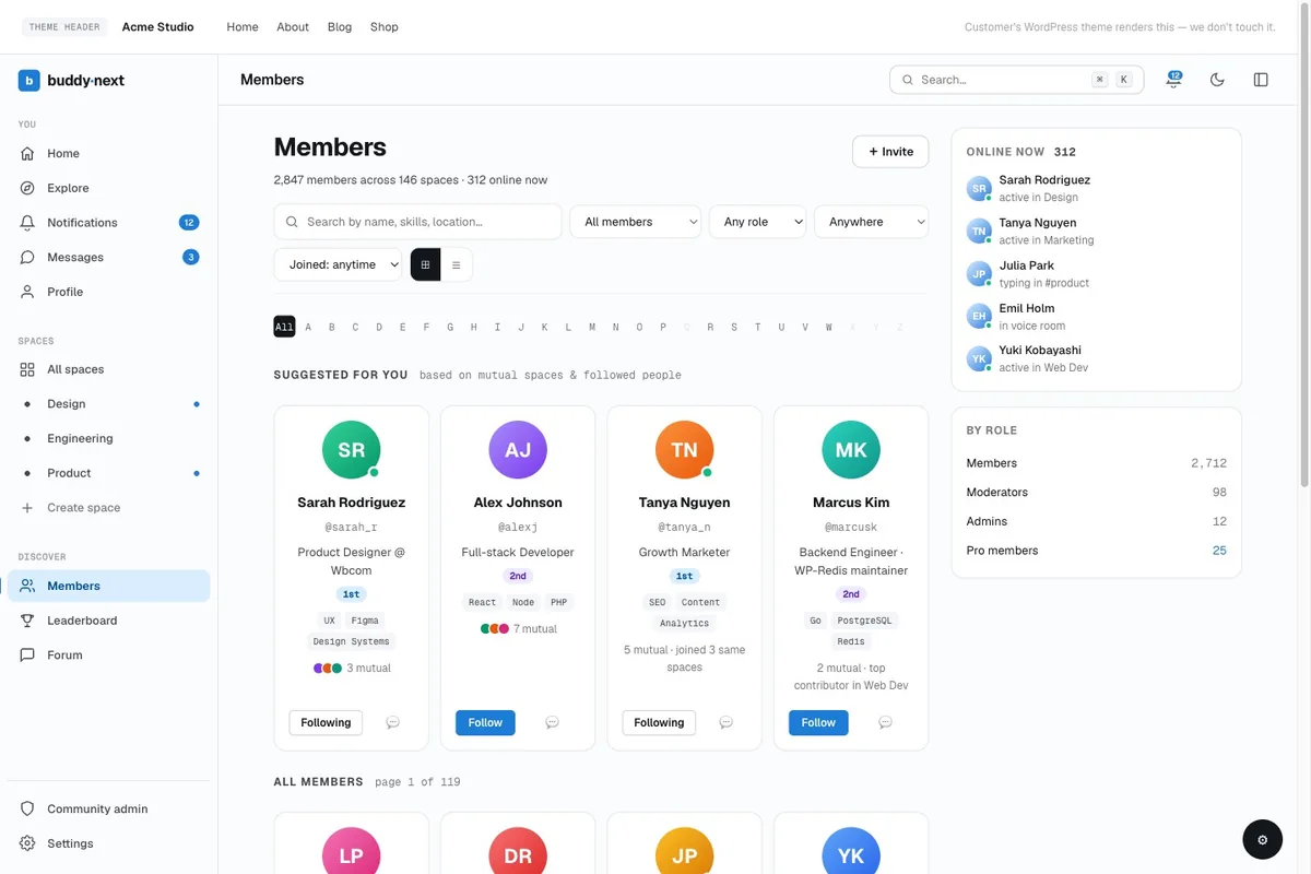 BuddyNext Member directory screen