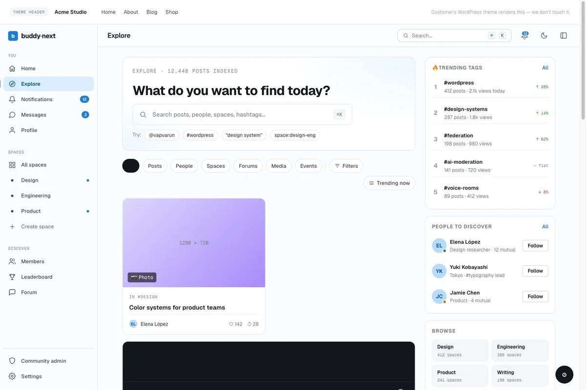 BuddyNext Explore & discovery screen
