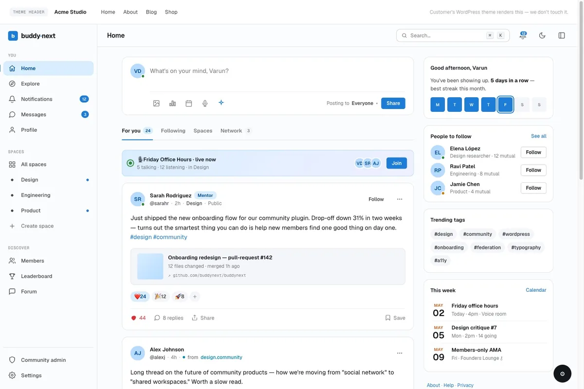 BuddyNext Activity feed screen