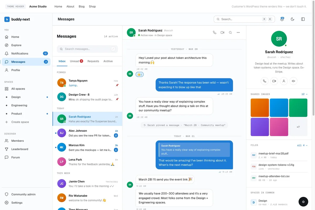 BuddyNext Messaging & media screen