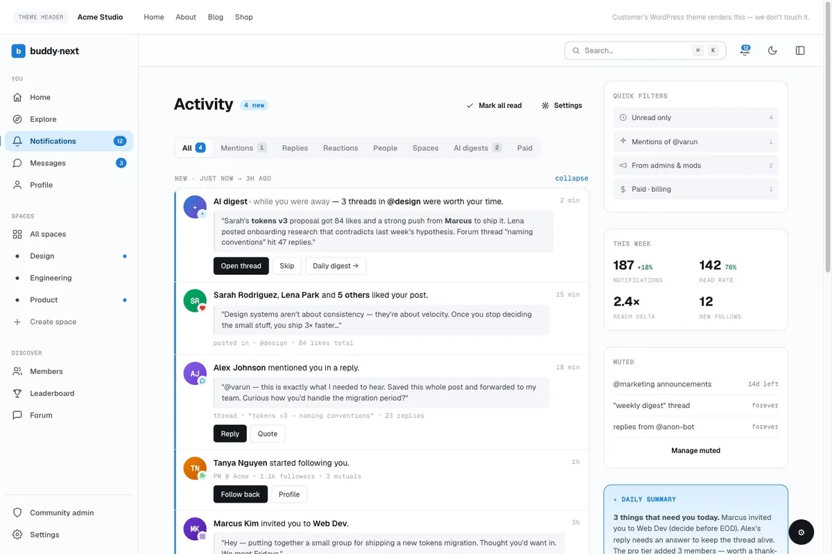 BuddyNext Notifications screen