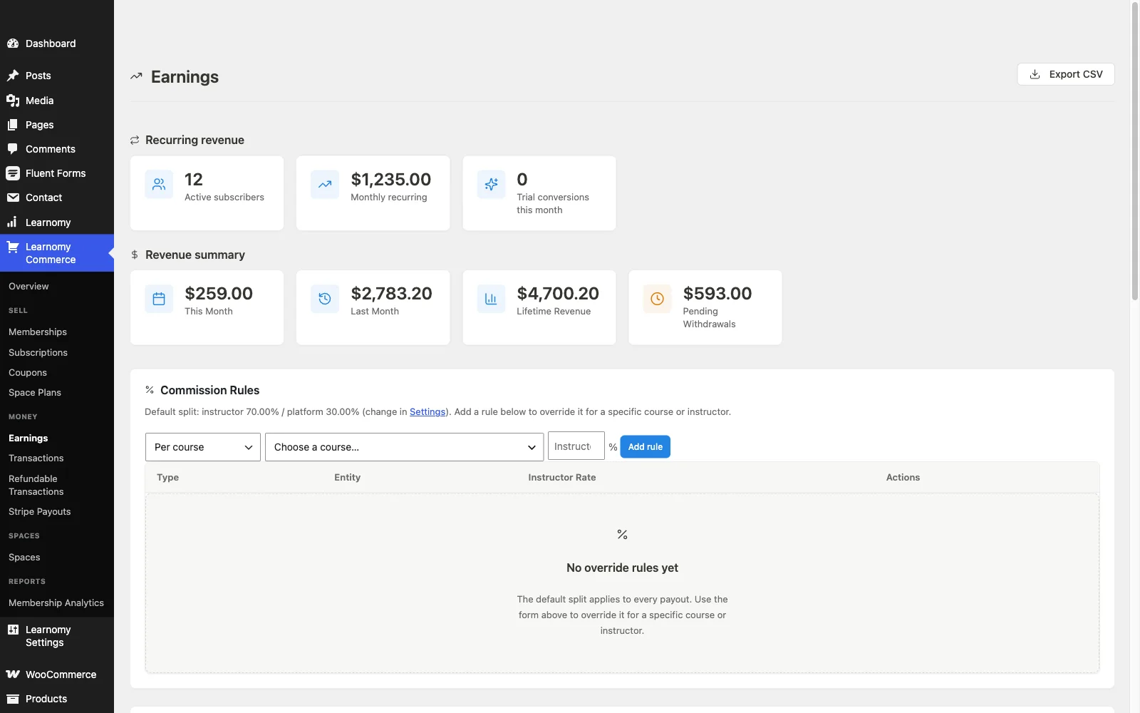 Learnomy Pro earnings and payout splits