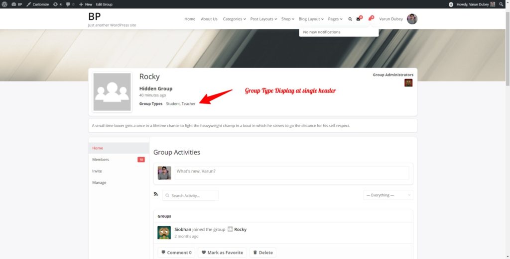 BuddyPress Group type on profile header