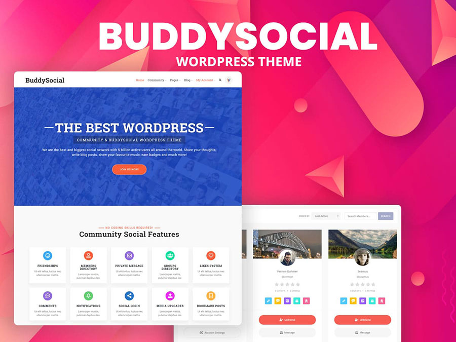 Brndle Themes 9 buddysocial theme - Wbcom Designs