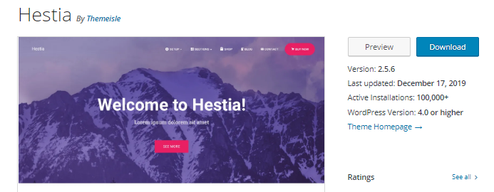 hestia theme for digital agency