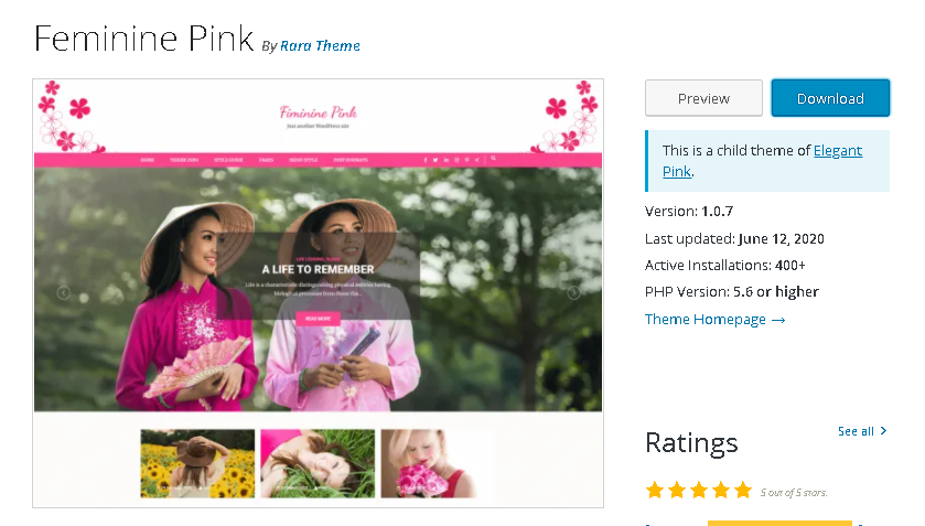 Feminine Pink: Feminine WordPress Themes