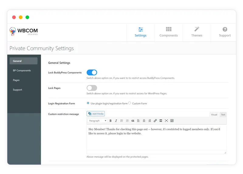 BuddyPress Lock - Private Community 2 BuddyPress Lock setting - Wbcom Designs