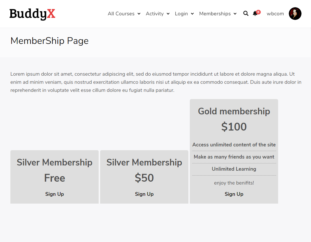 Membership Page