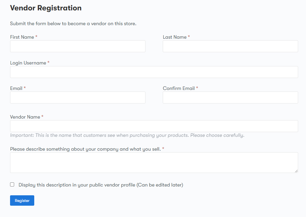 Vendor Creation/Registration