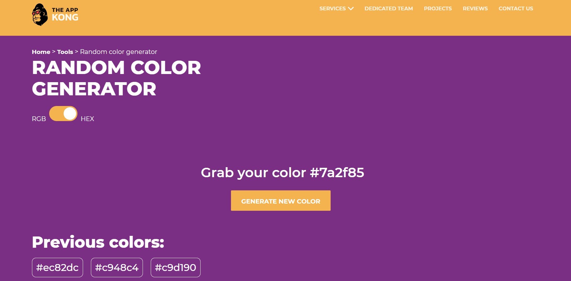 Color Palette Generator web design