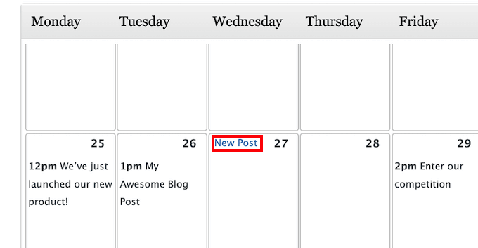 new post calendar: WordPress