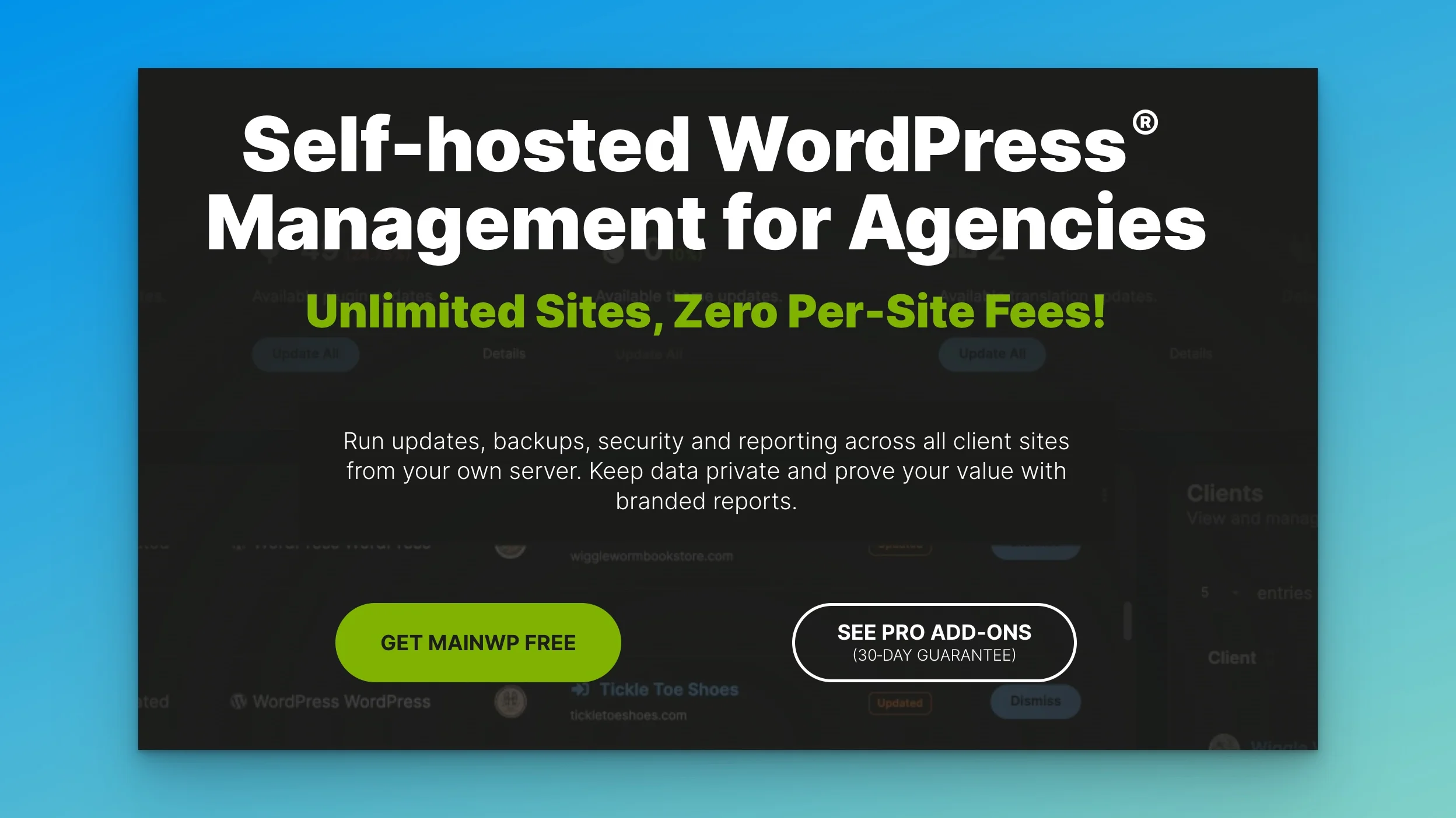 MainWP management screenshot