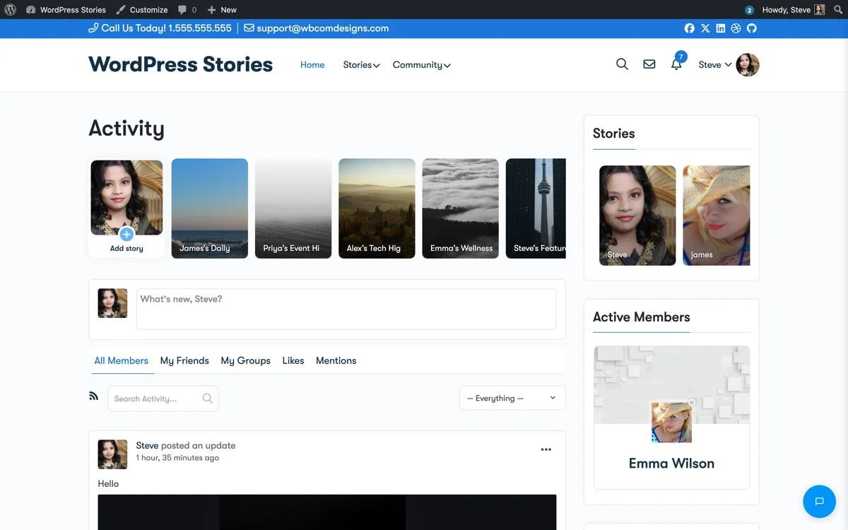 WP Stories square style display showing story thumbnails in a grid layout with preview images