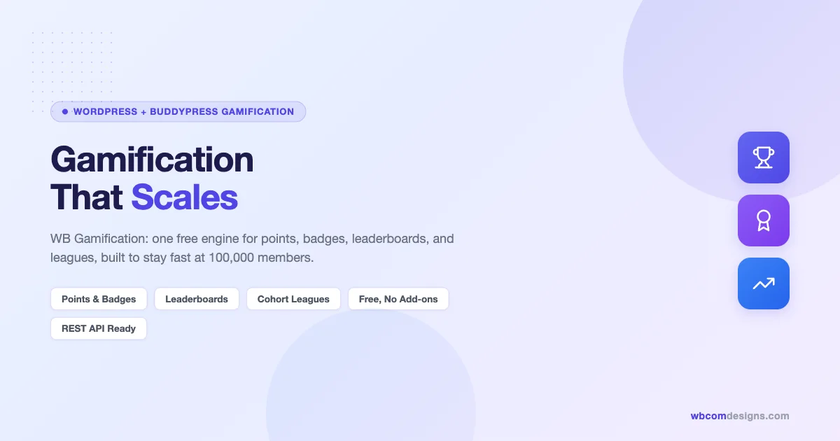 WB Gamification, gamification that scales: one free engine for points, badges, leaderboards, and leagues for WordPress and BuddyPress