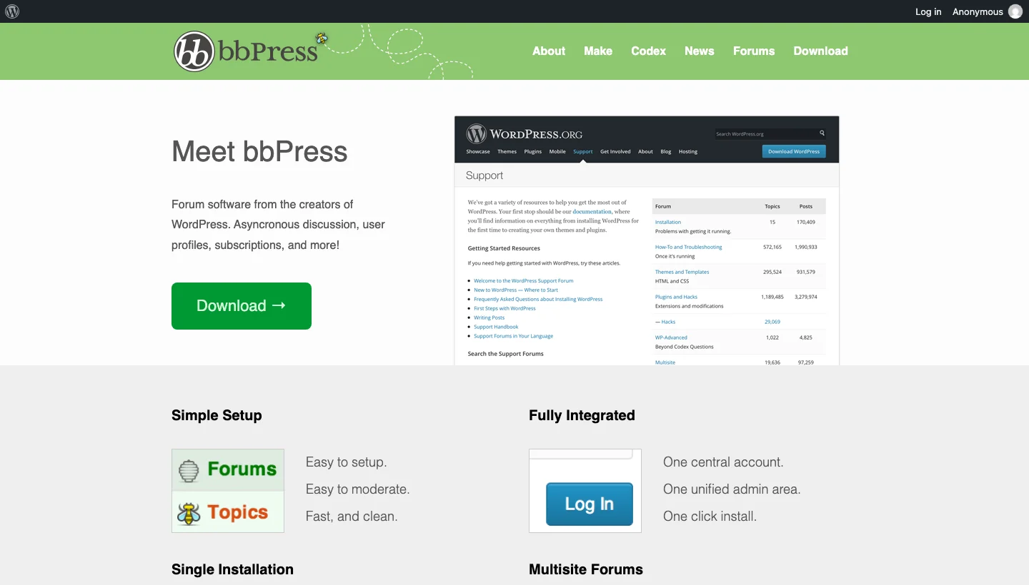 bbPress WordPress forum software homepage