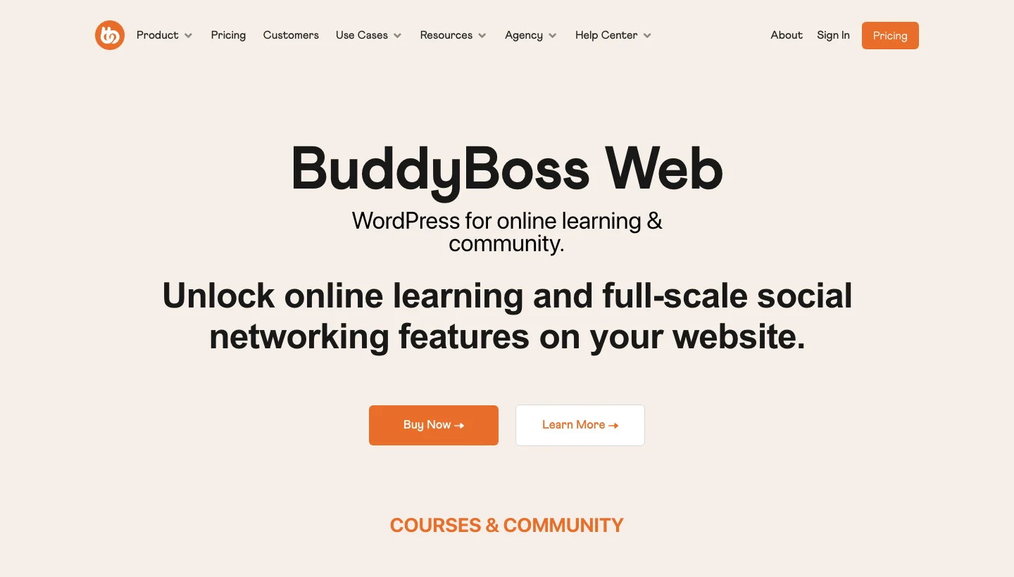 BuddyBoss community platform homepage