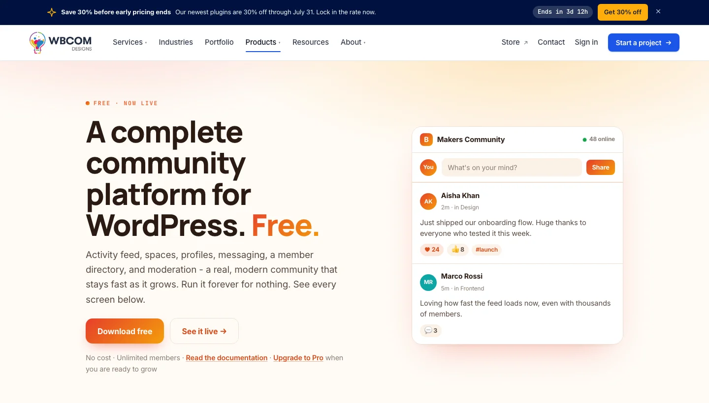 BuddyNext WordPress community plugin homepage