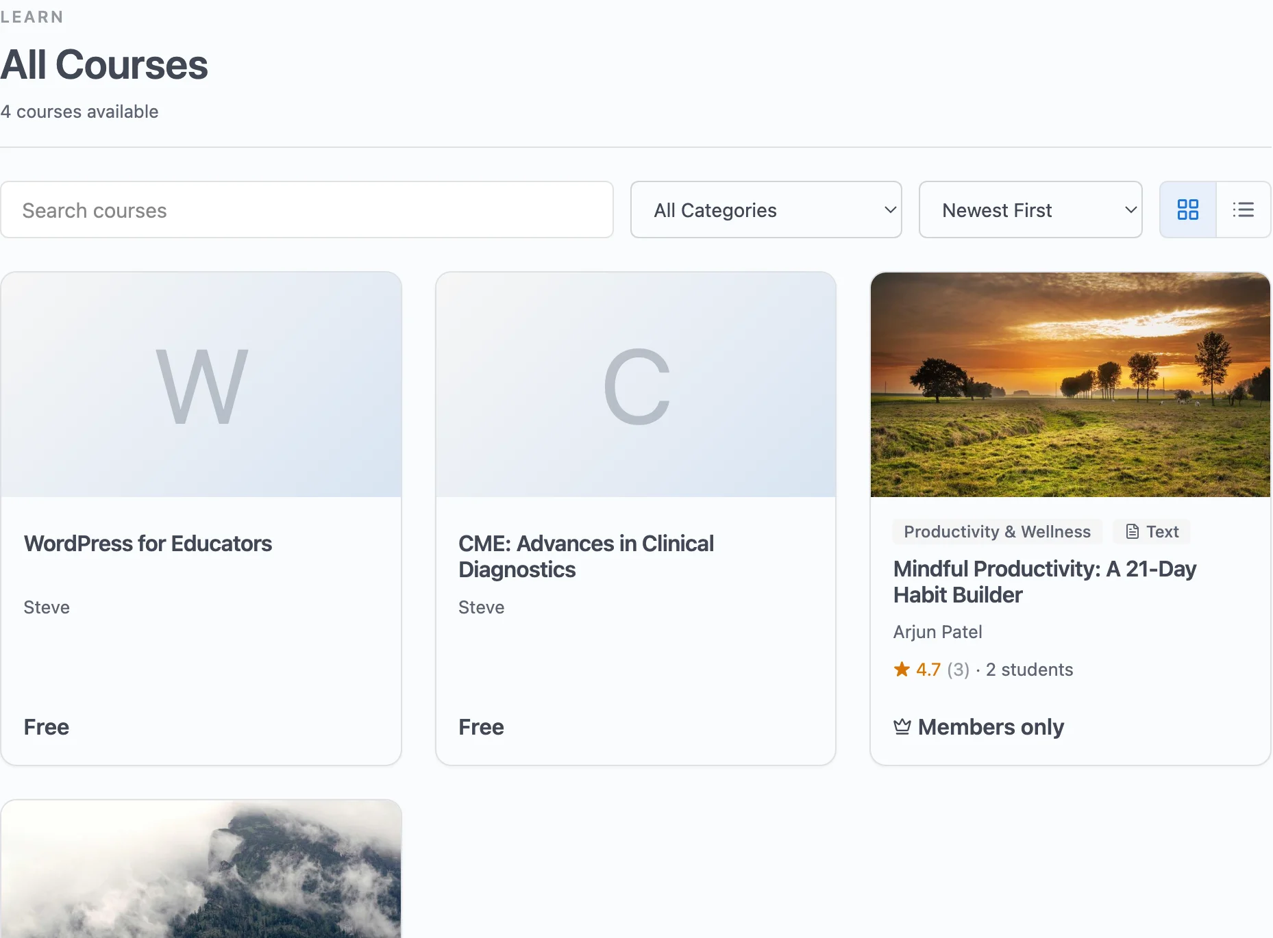 A real BuddyNext course catalog with genuine ratings, student counts, and pricing