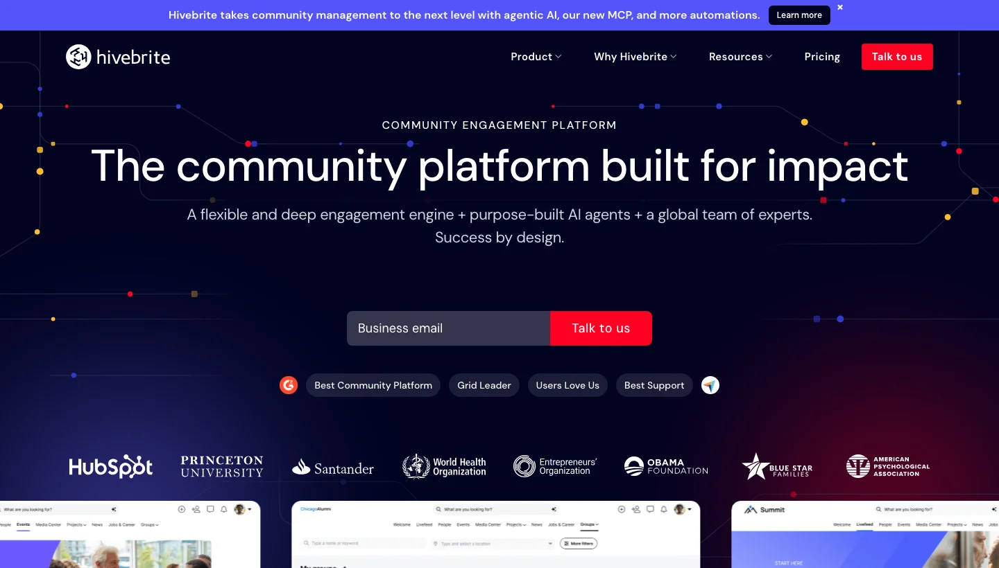 Hivebrite enterprise community platform homepage