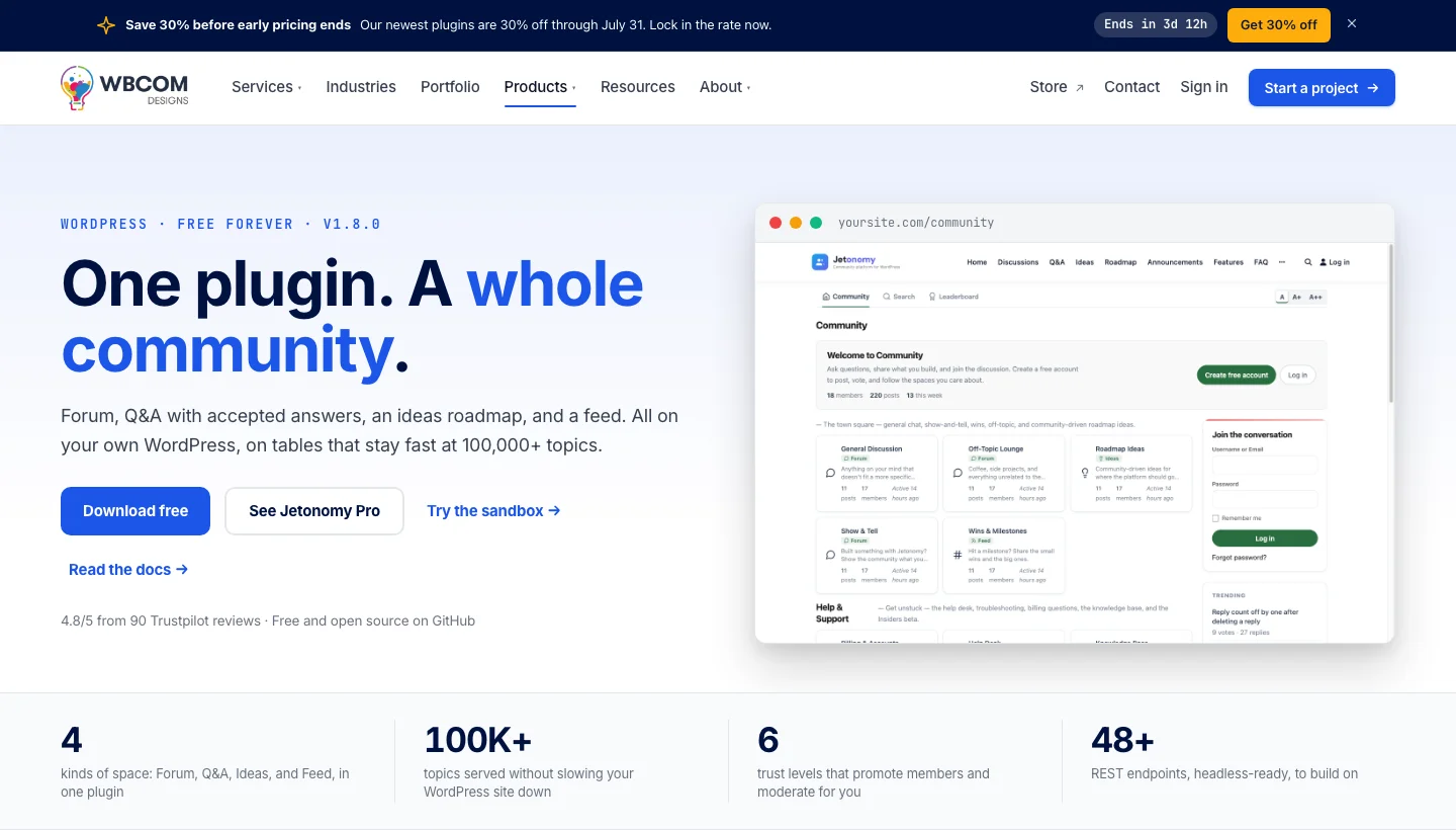 Jetonomy WordPress community forum and Q&A plugin homepage