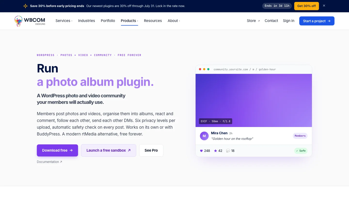 WP MediaVerse free WordPress media community plugin homepage