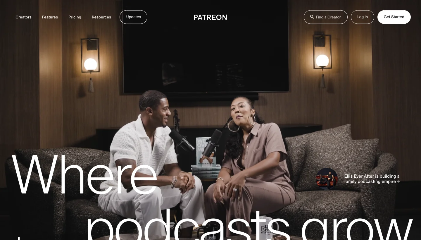 Patreon creator membership platform homepage