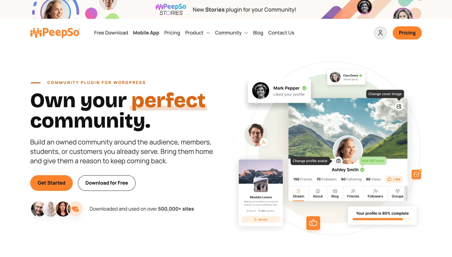 PeepSo WordPress social network plugin homepage