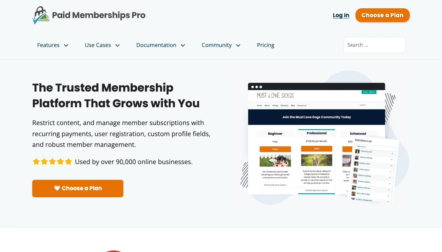 Paid Memberships Pro WordPress plugin homepage