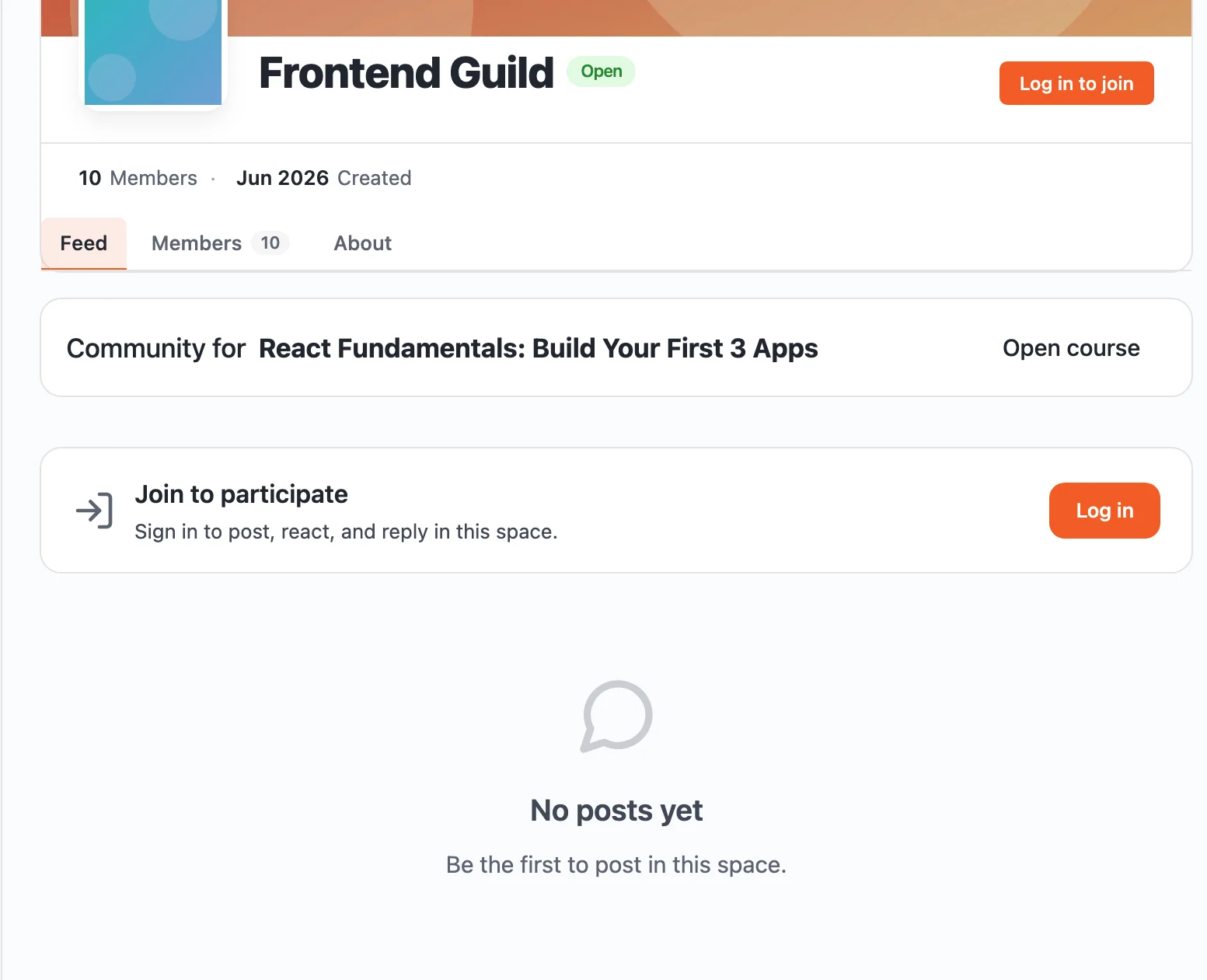 A real BuddyNext space with 10 members joined and zero posts, the empty room problem made visible