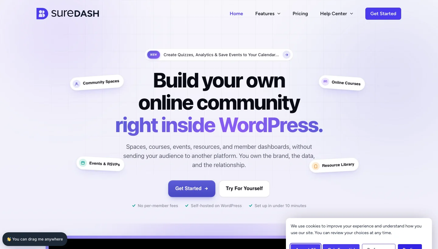 SureDash WordPress community plugin homepage