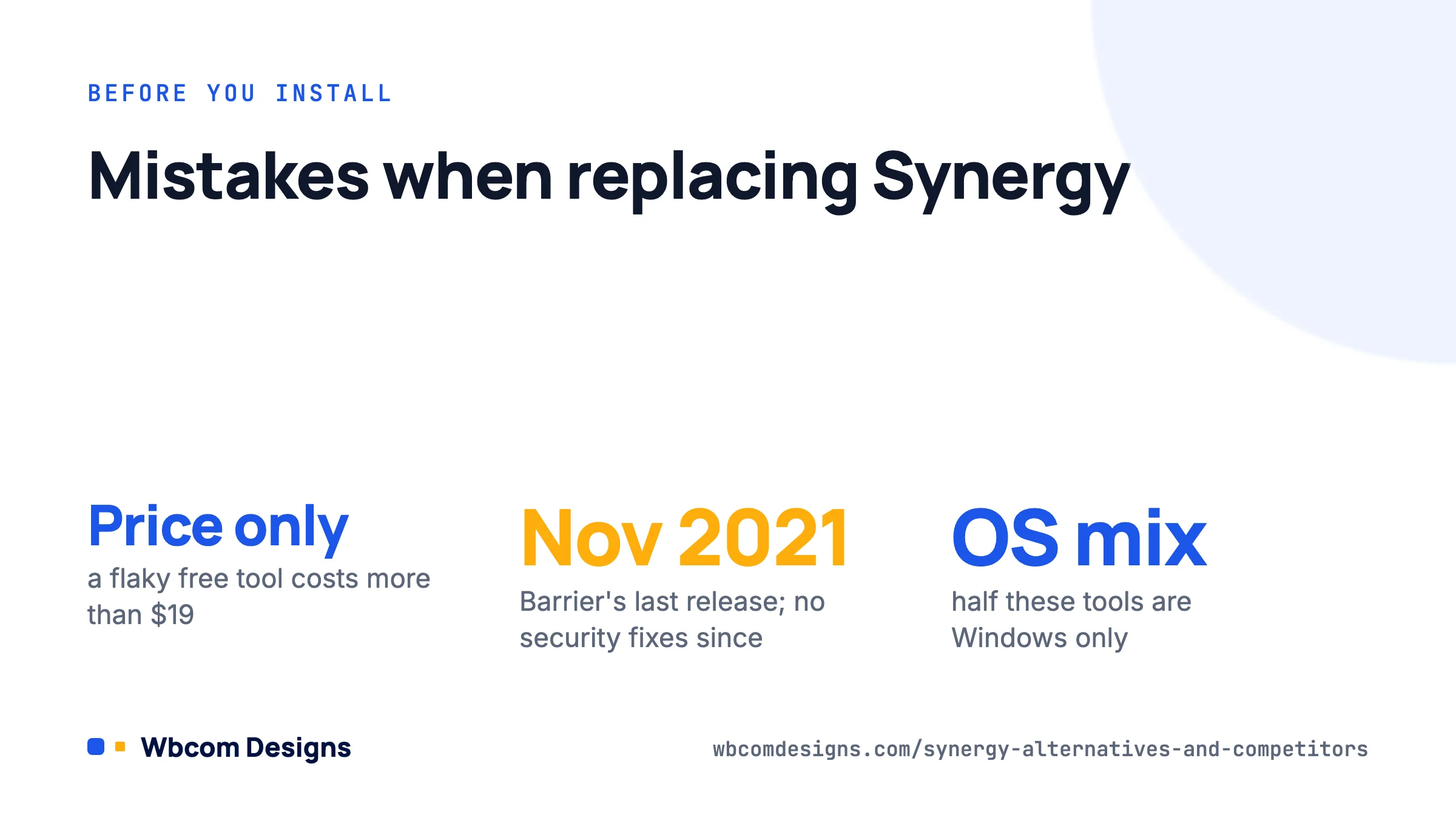 Mistakes to avoid when choosing Synergy alternatives, including unmaintained Barrier builds.