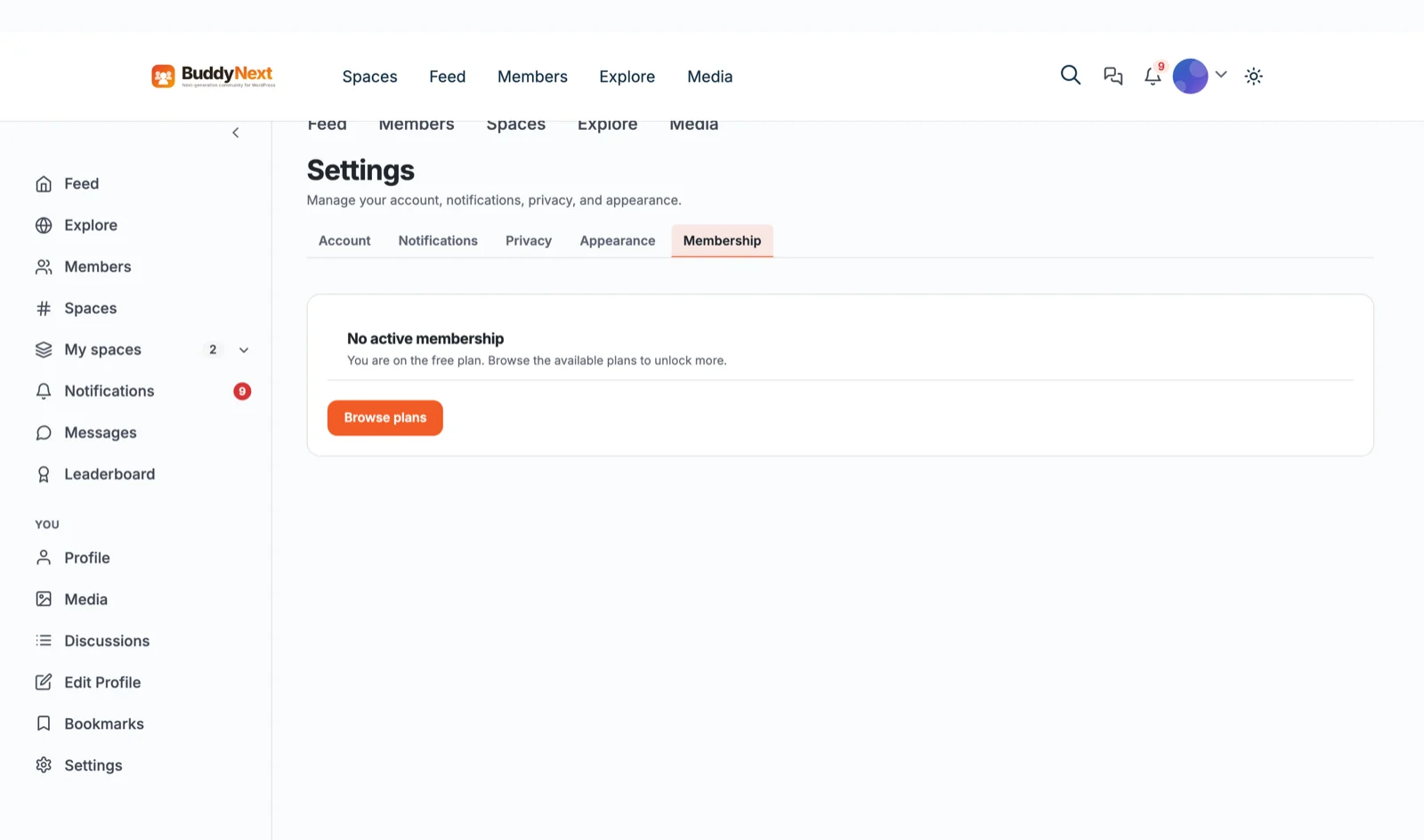 BuddyNext member self-service billing and subscription settings