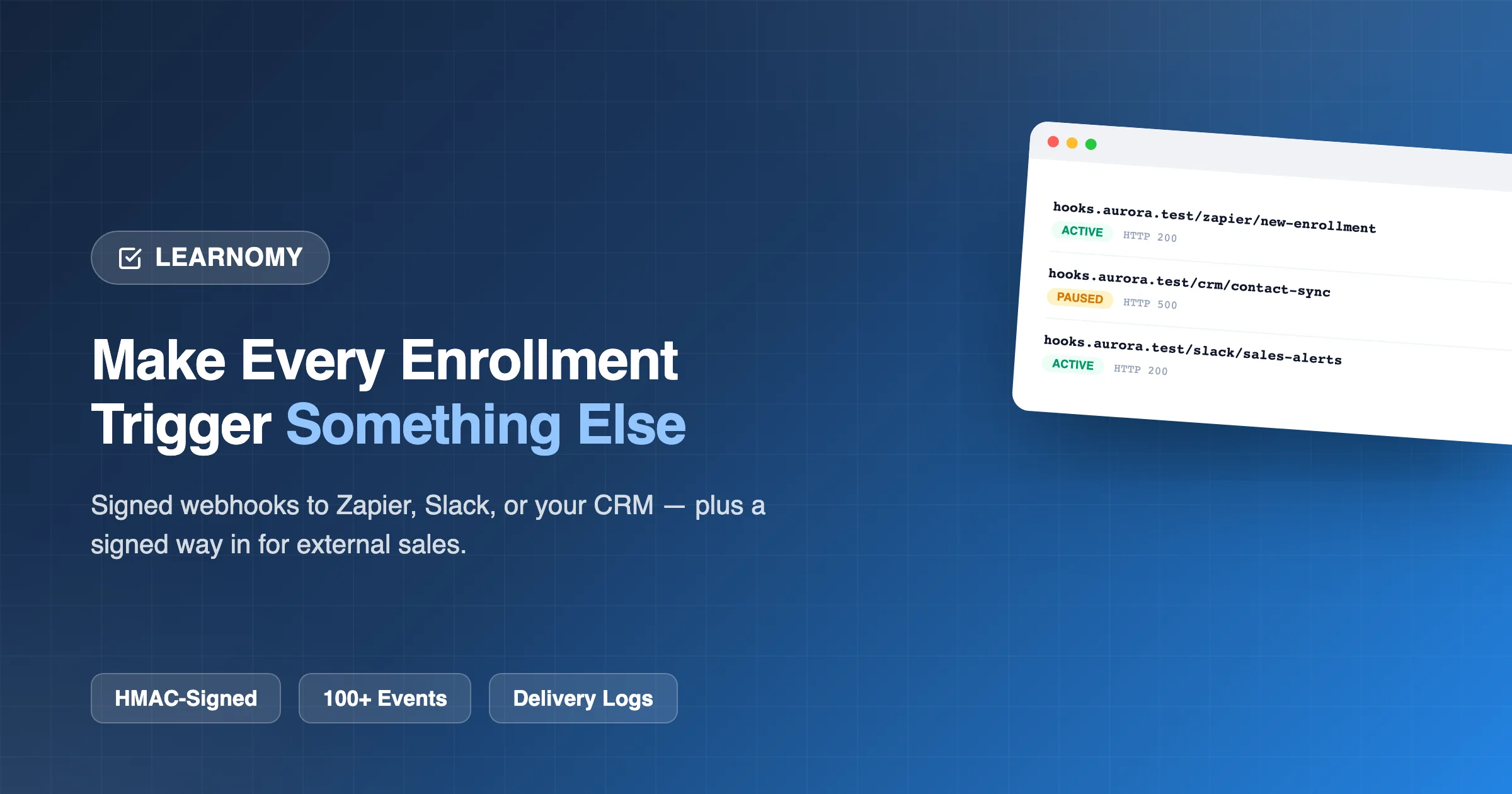 Learnomy outgoing webhooks feature for CRM Slack and Zapier integrations