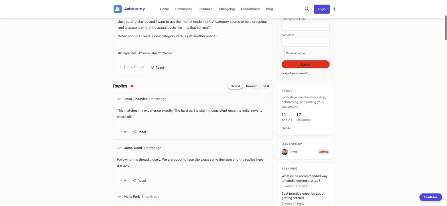 Real threaded replies on a Jetonomy Q&A post